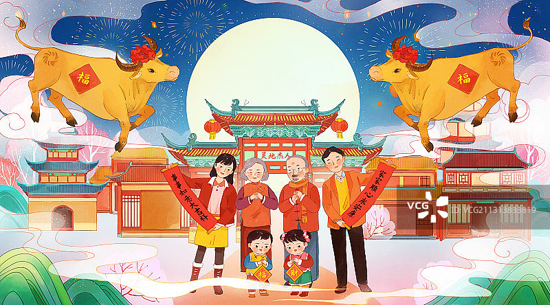 牛年春节插画6图片素材