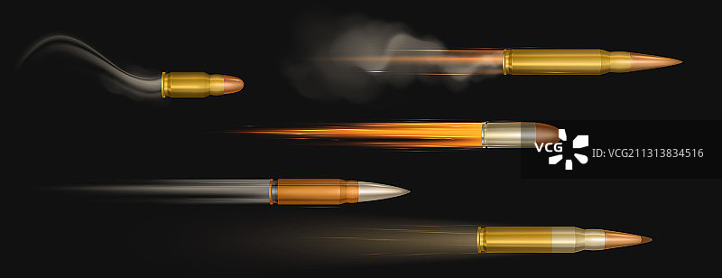 带火焰和烟雾痕迹的飞行子弹图片素材