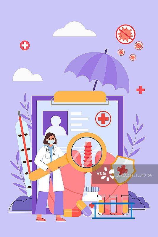 呼吸科医生做肺部检查矢量插画图片素材