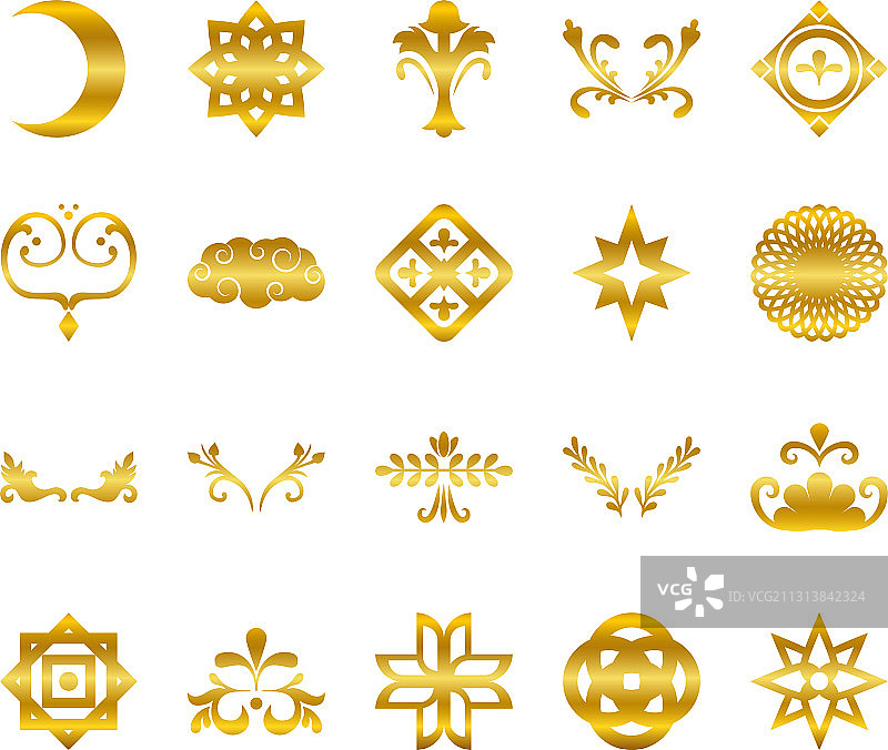 金色渐变风格装饰图标集图片素材