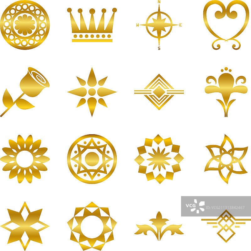 金色渐变风格装饰图标集图片素材
