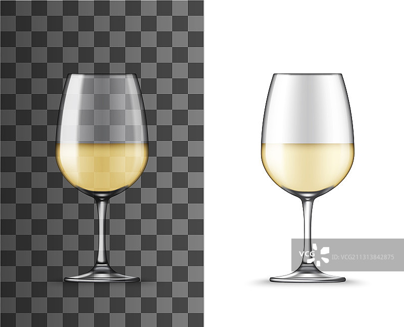 逼真的白葡萄酒玻璃杯模型图片素材