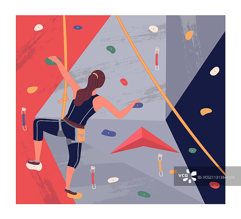 训练中攀岩的运动女人和设备图片素材
