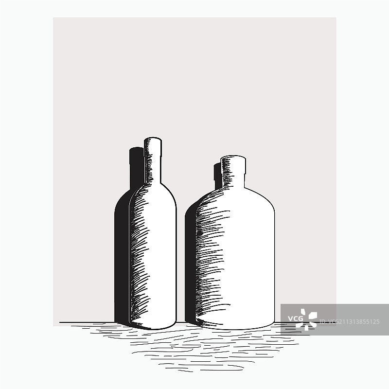 手绘酒吧或咖啡馆瓶子黑白图案图片素材