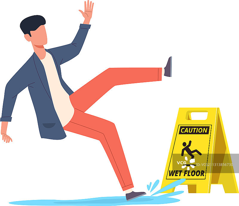湿滑地板，滑倒的男人图片素材