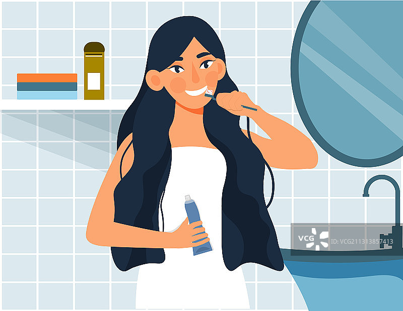女人刷牙图片素材