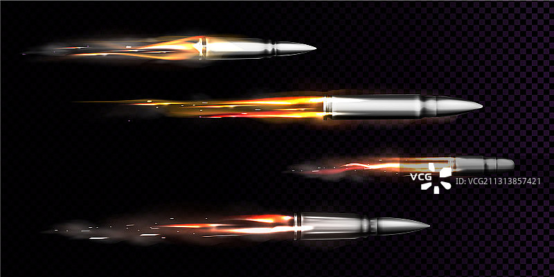 带火焰和烟雾痕迹的飞行子弹图片素材