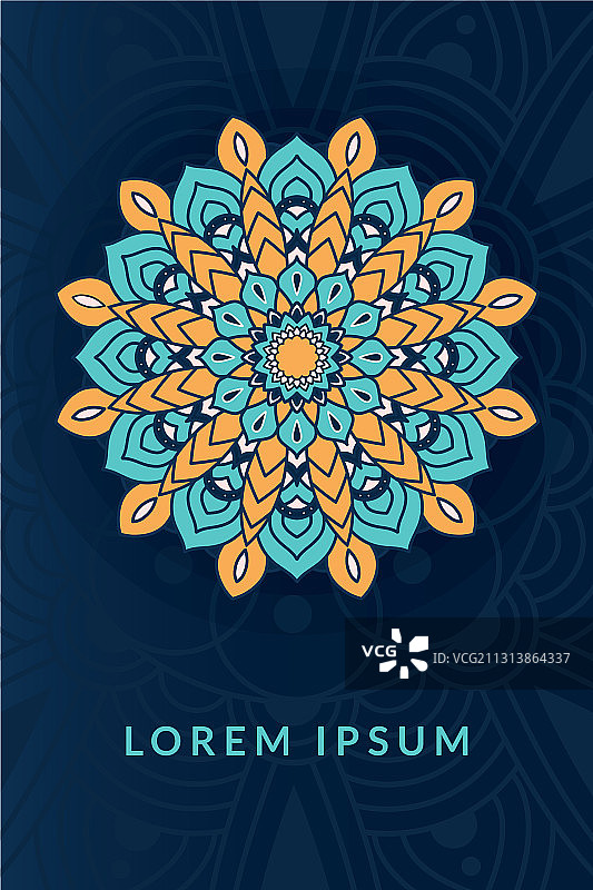 蓝色背景装饰性花卉曼陀罗图片素材