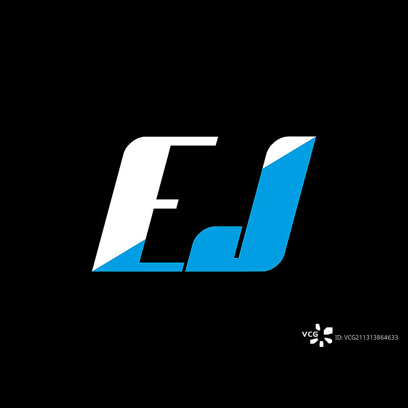 黑色背景上的EJ字母标志设计图片素材