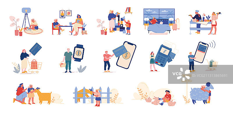 使用无现金支付的男女角色图片素材