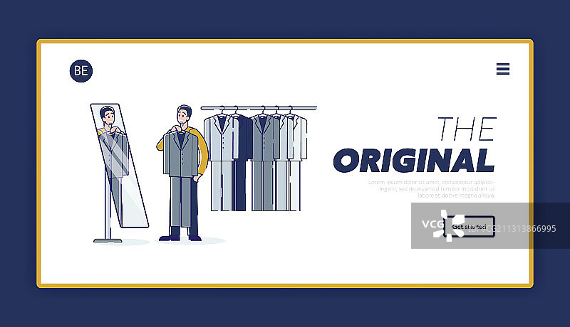 男人在镜子前挑选新西装模板图片素材