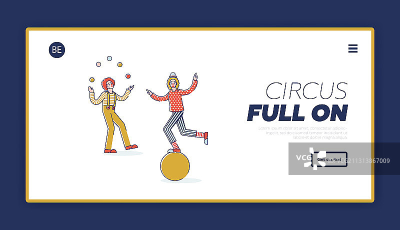 小丑表演马戏团着陆页设计图片素材