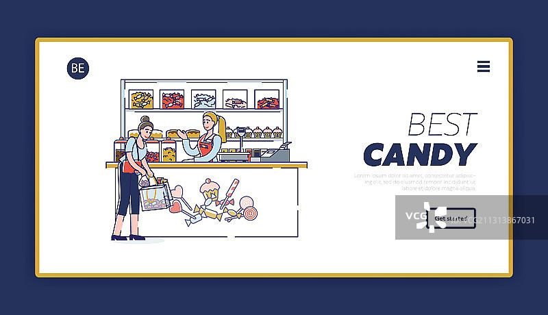 卡通女性糖果店网站登陆页图片素材