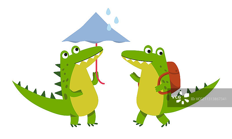 背着背包走路的可爱绿色鳄鱼图片素材