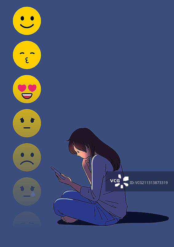 女性孤独、心理健康、抑郁与社交媒体图片素材