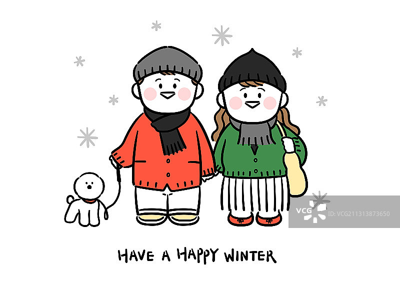 人物，冬季，圣诞节，雪花，商业活动，情侣，比熊犬，步行图片素材