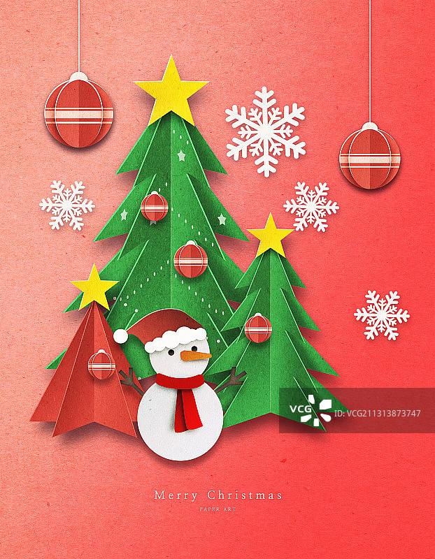 纸艺圣诞节商业活动雪花圣诞树雪人玩具图片素材