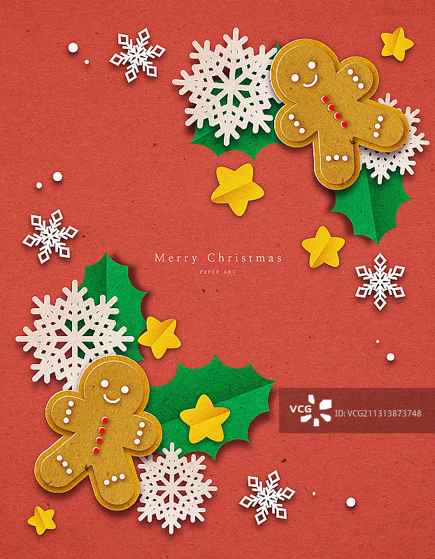 纸艺圣诞姜饼人与雪花图片素材