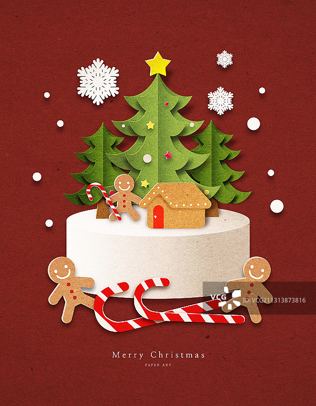 纸艺圣诞节商业活动雪花圣诞树姜饼人圣诞蛋糕图片素材
