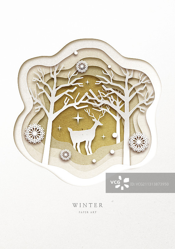 纸，纸艺，框架，冬季，雪，轮廓，圣诞节，树，鹿图片素材
