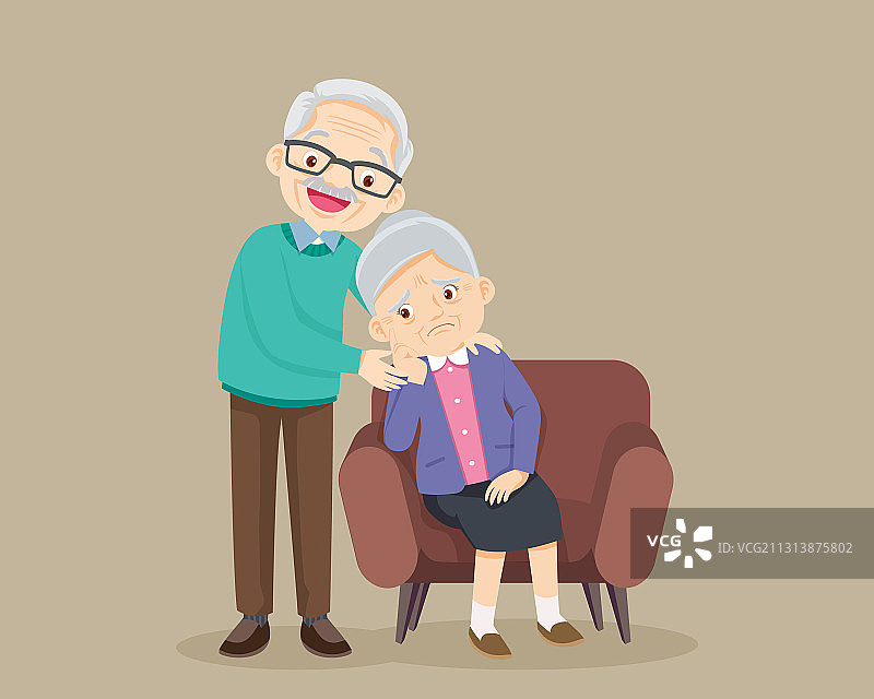 悲伤的老年妇女坐在沙发上图片素材