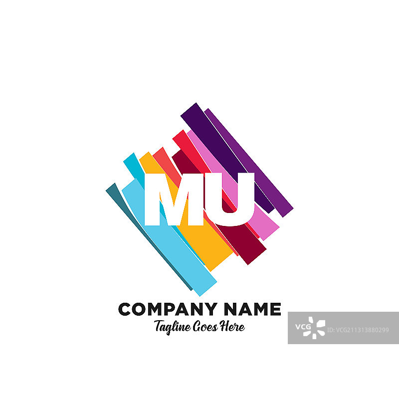 带有彩色模板的MU首字母标志图片素材