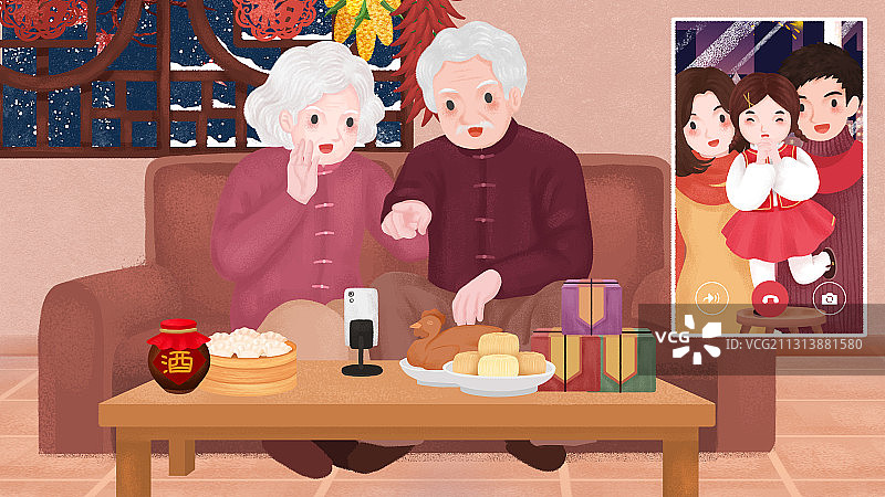 春节不返乡和家人视频拜年图片素材