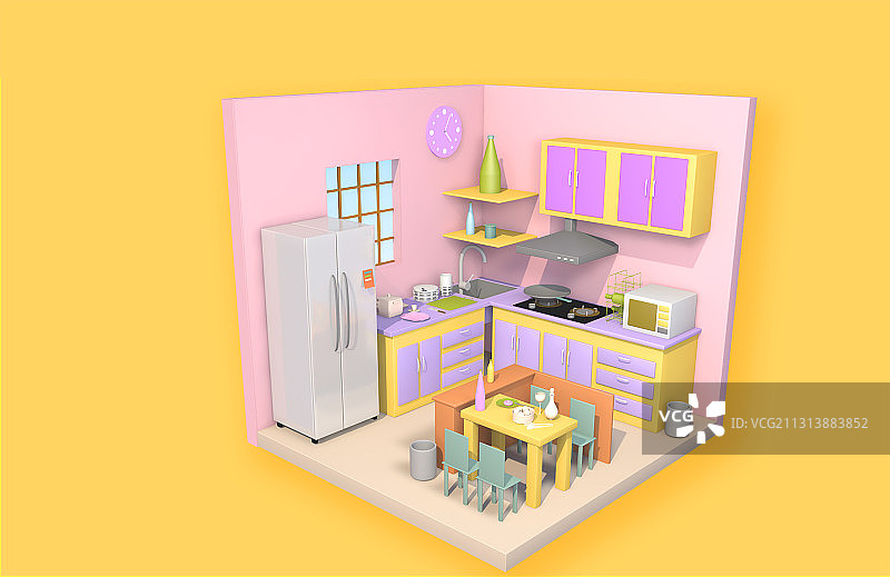 C4D厨房3D小场景搭建图片素材