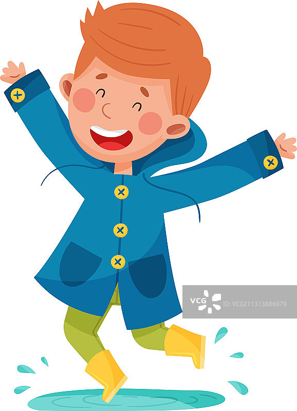 穿橡胶靴和雨衣的快乐男孩图片素材