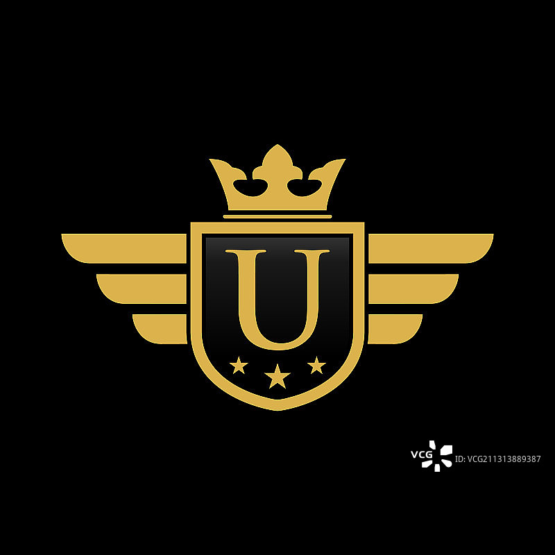 字母U盾牌翅膀标志图片素材