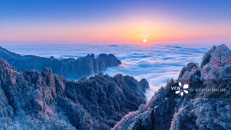 黄山日出，云海，雾凇图片素材