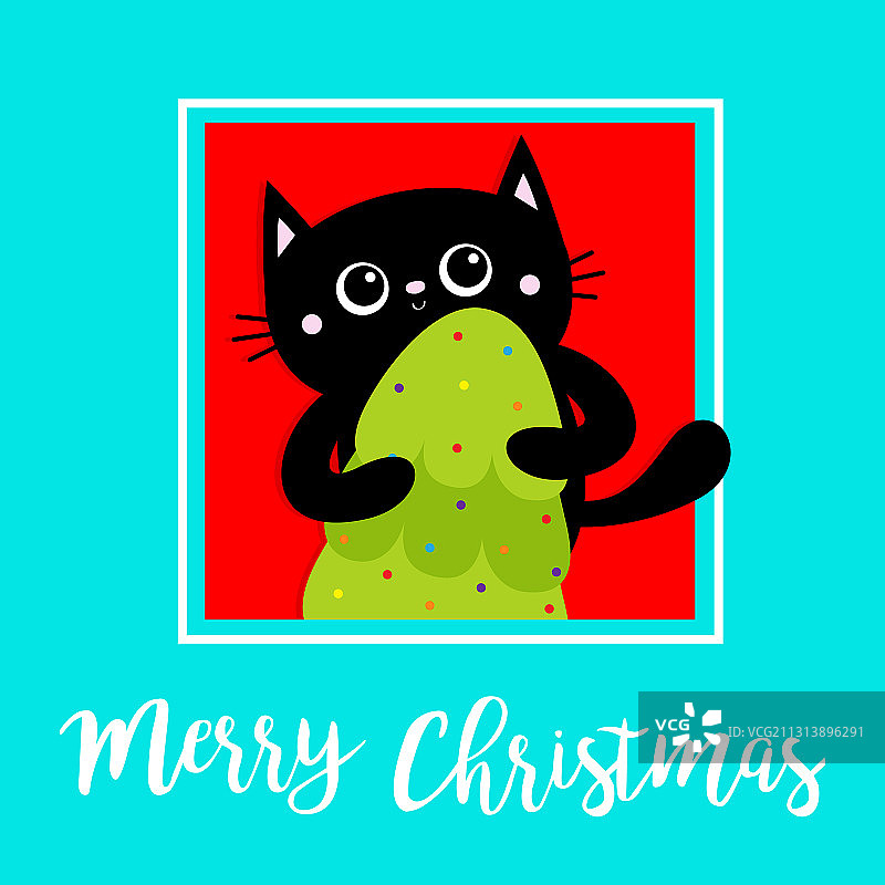 黑猫抱着冷杉树过圣诞节图片素材