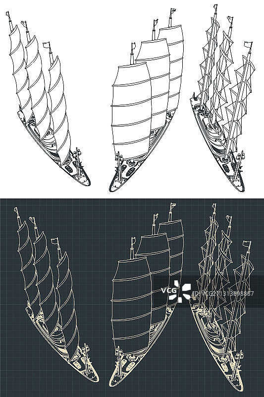 大型现代帆船草图图片素材