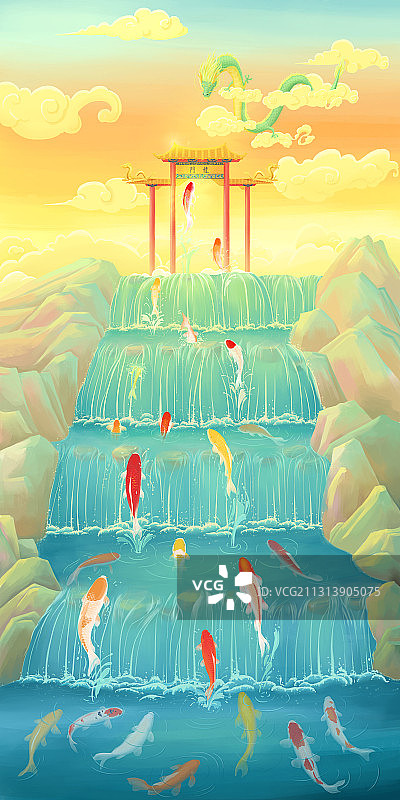 鱼跃龙门图片素材