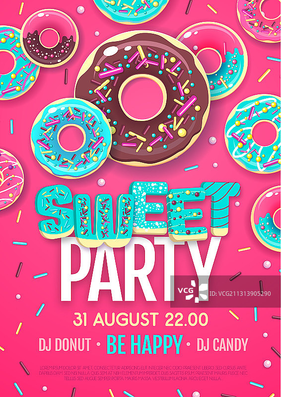 彩色甜甜圈迪斯科派对海报图片素材