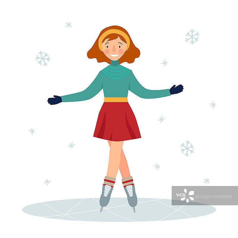 女孩冰上滑冰冬季乐趣图片素材