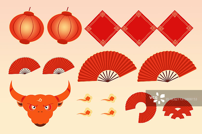 欢喜新年金牛年传统文化元素图片素材