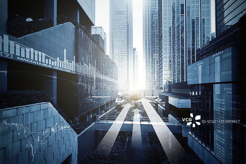 CBD建筑金融图表合成图图片素材