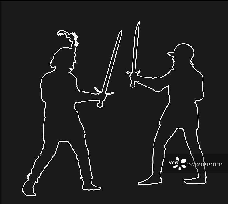 盔甲骑士佩剑格斗线条图片素材