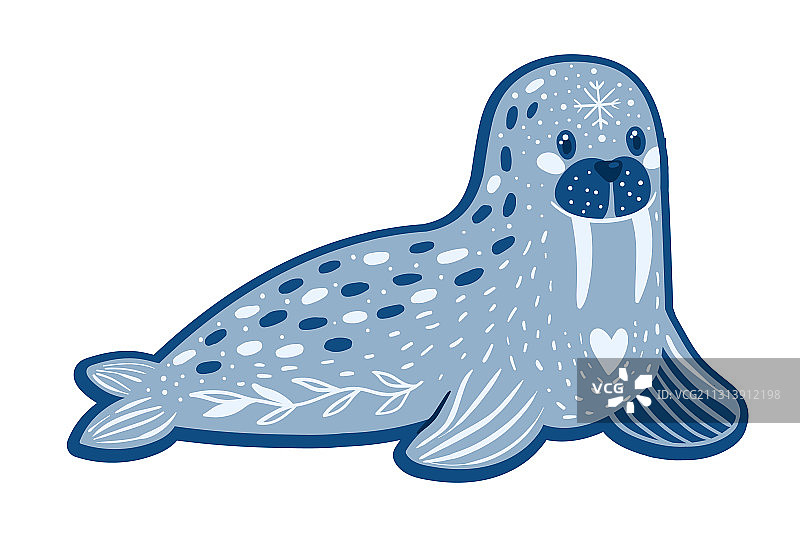 白色背景下的可爱卡通海象图片素材