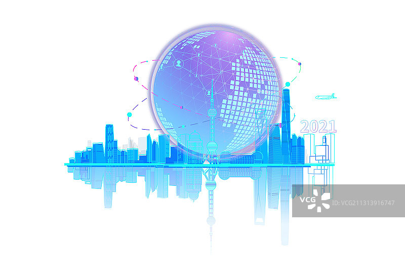 上海国际化大都市城市建筑群的插画图片素材