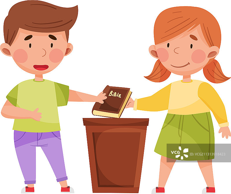 可爱的男孩和女孩角色宣誓图片素材