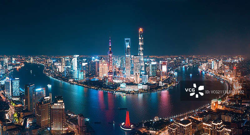 上海夜景航拍全景图图片素材