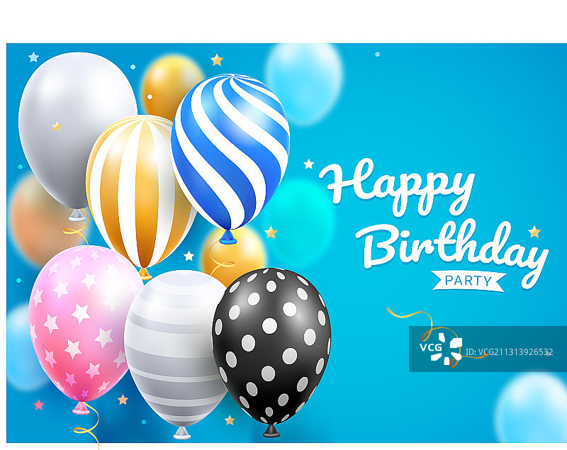 带气球的生日派对贺卡套装图片素材