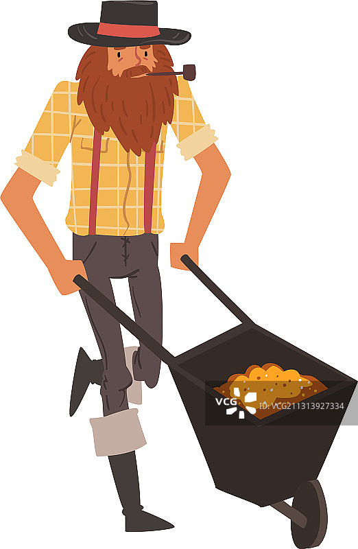 手推车满载黄金的男性勘探者图片素材