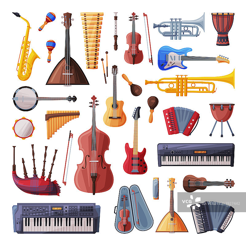 乐器组合：大提琴、小提琴、吉他图片素材