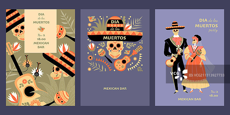 墨西哥亡灵节卡片套装图片素材