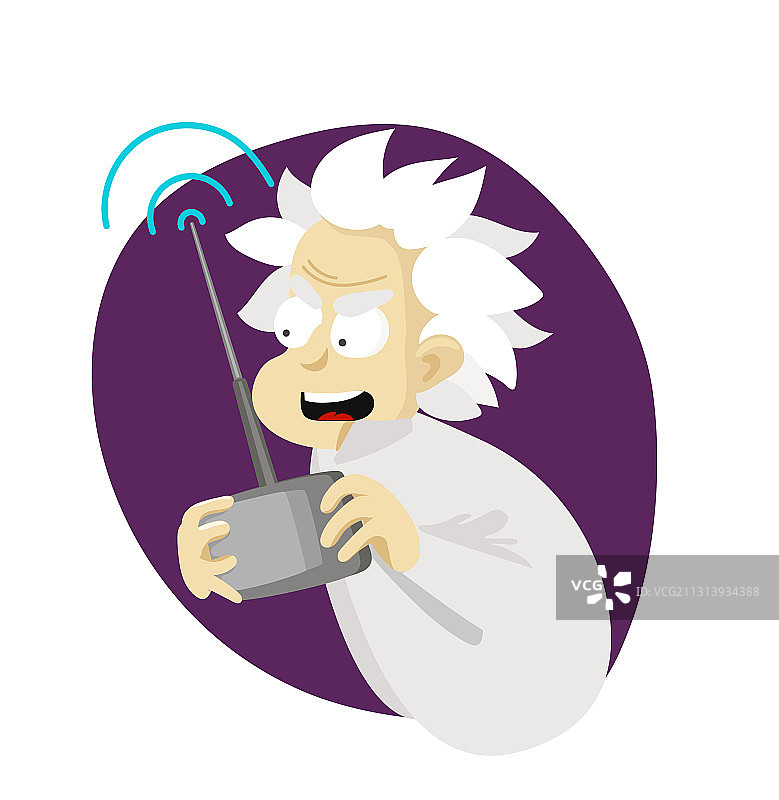 可爱的卡通老爷爷与收音机遥控器图片素材