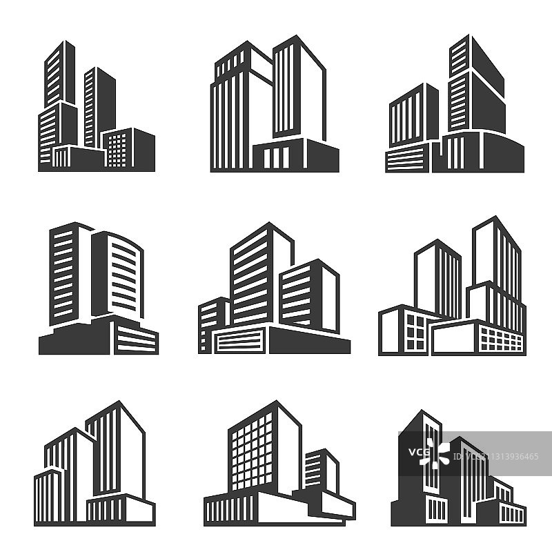 办公楼房产线条图标合集图片素材