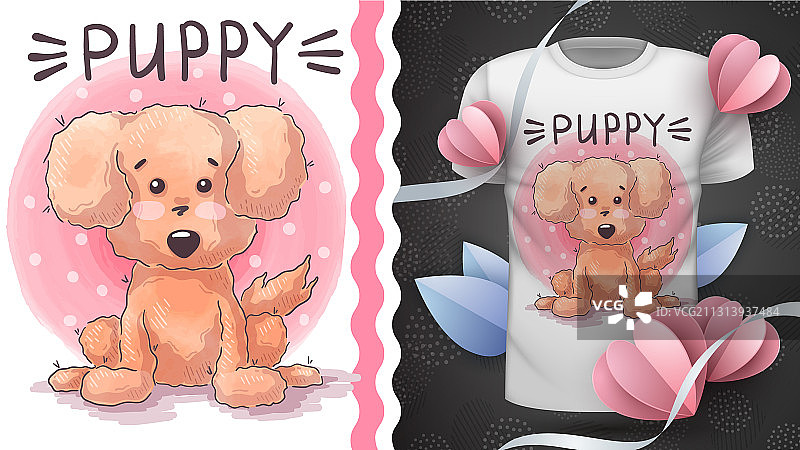 水彩小狗T恤图案图片素材